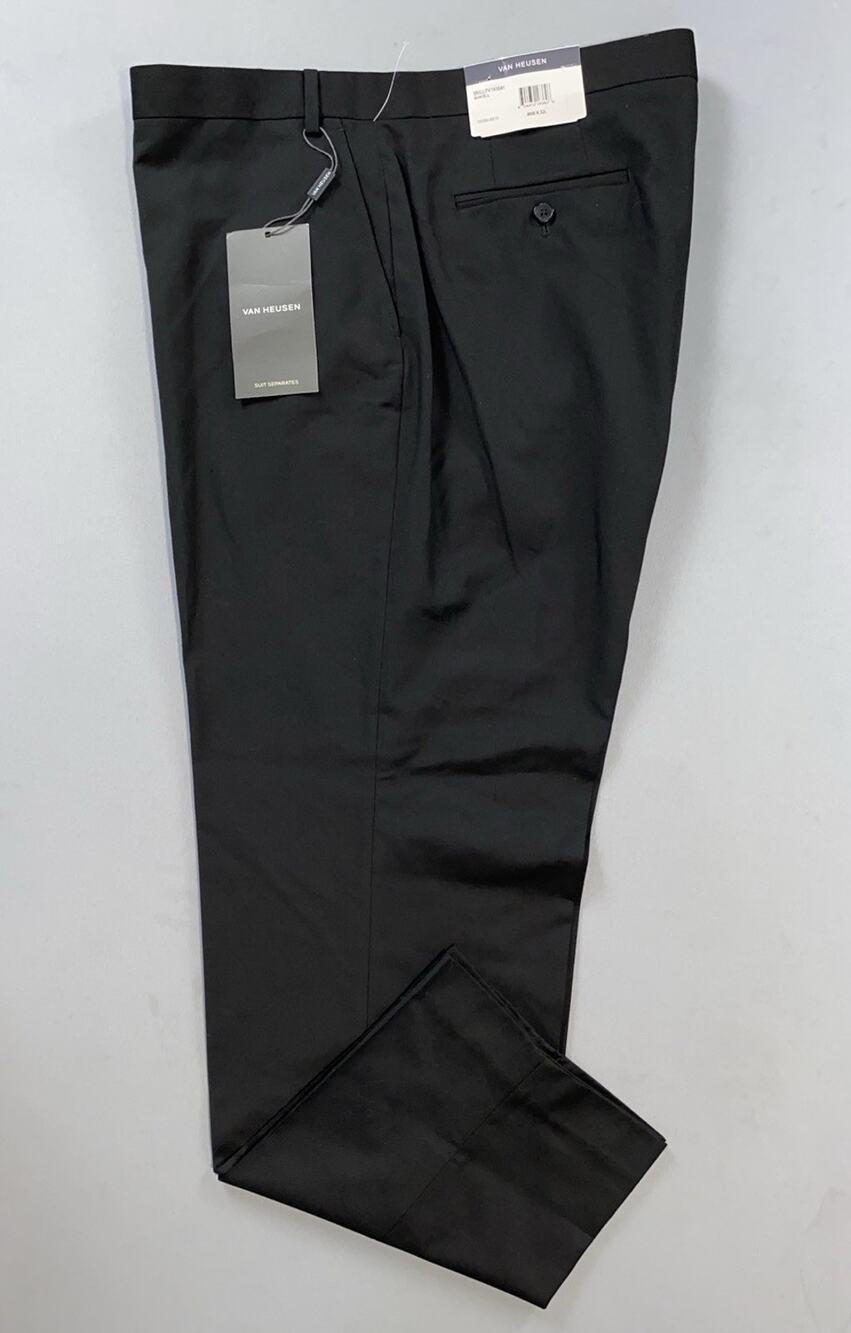 Van Heusen 'Manvell' Flat Front Dress Pants, Slacks. Black, Men's 46X32. NWT!